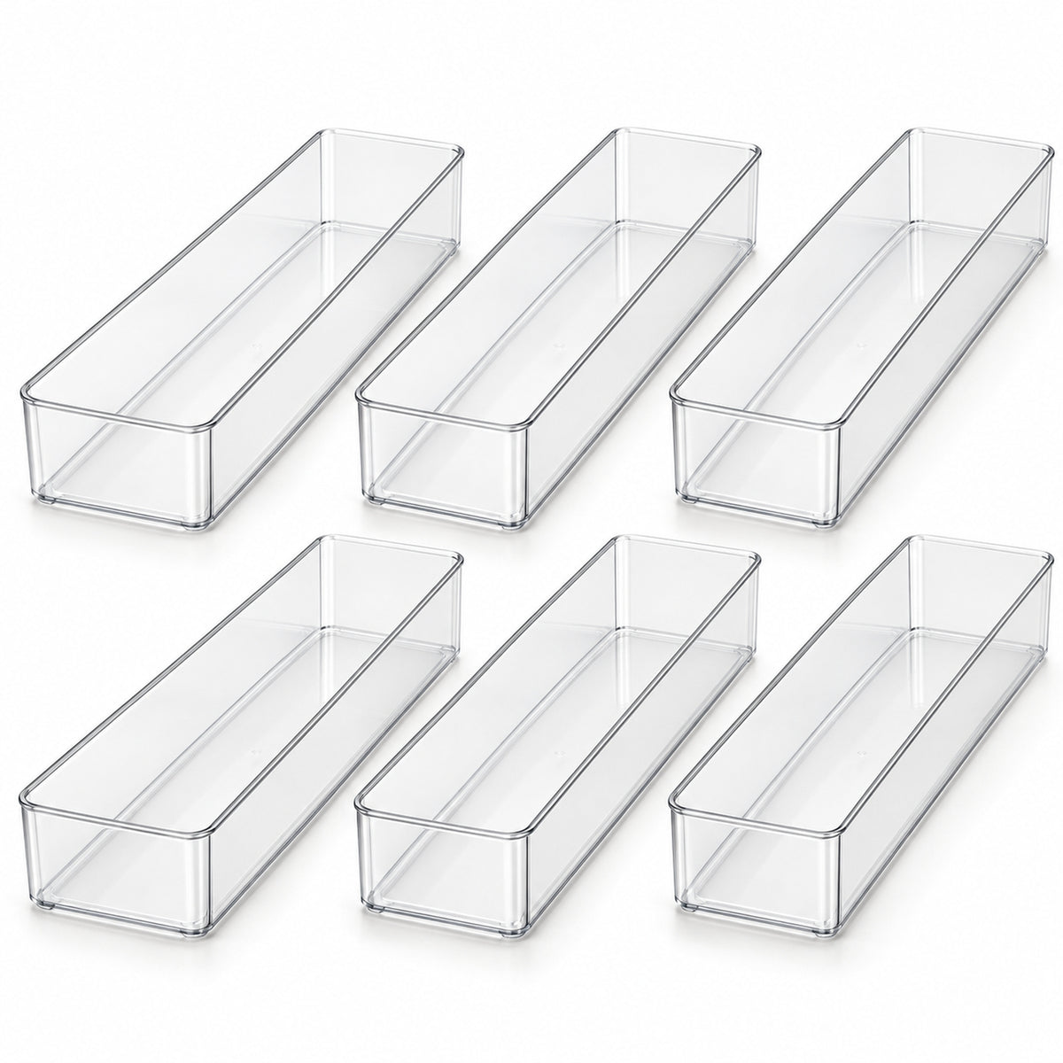Clear Modular Drawer Organizer Trays - Set of 6