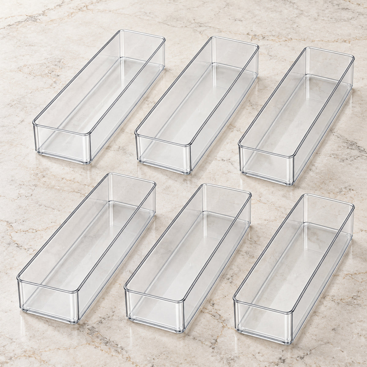 Clear Modular Drawer Organizer Trays - Set of 6