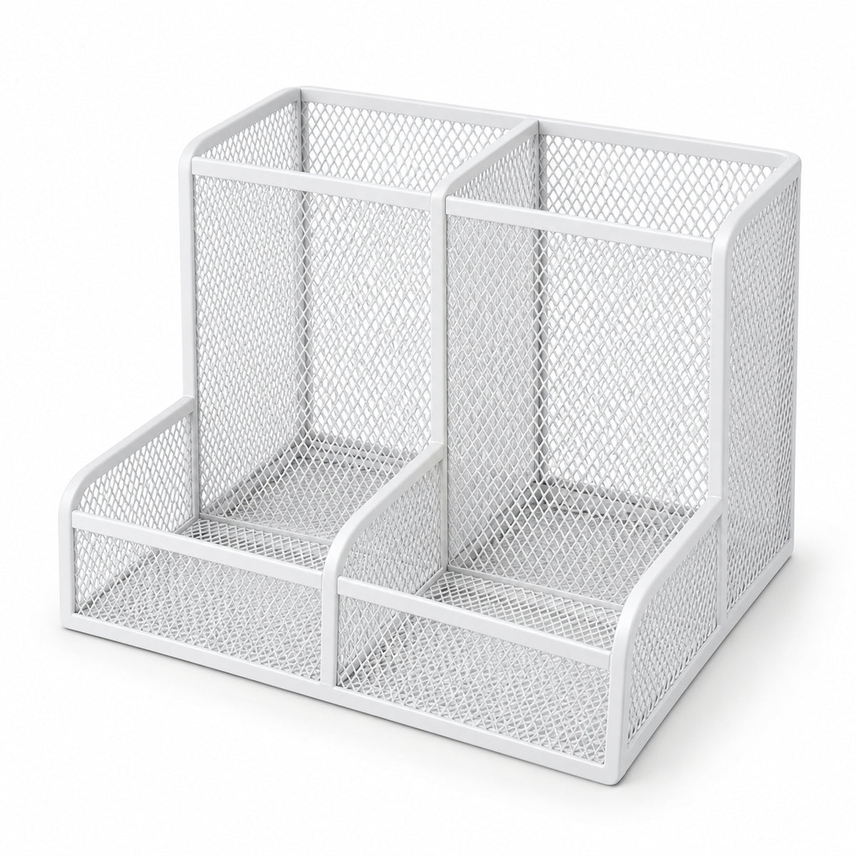 Four-Compartment Mesh Desktop Organizer - White