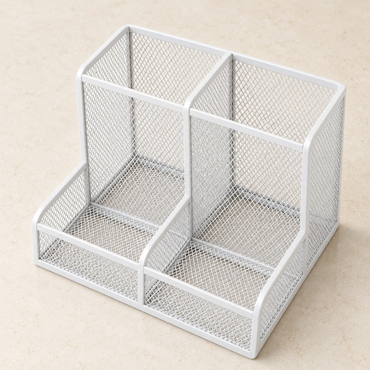 Four-Compartment Mesh Desktop Organizer - White