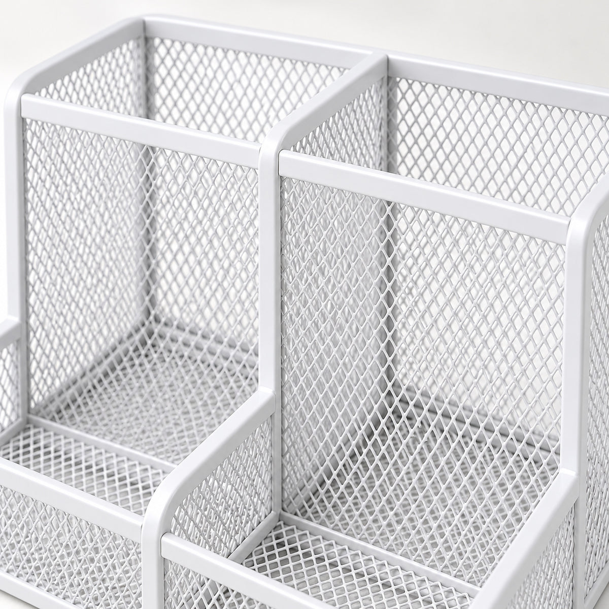 Four-Compartment Mesh Desktop Organizer - White
