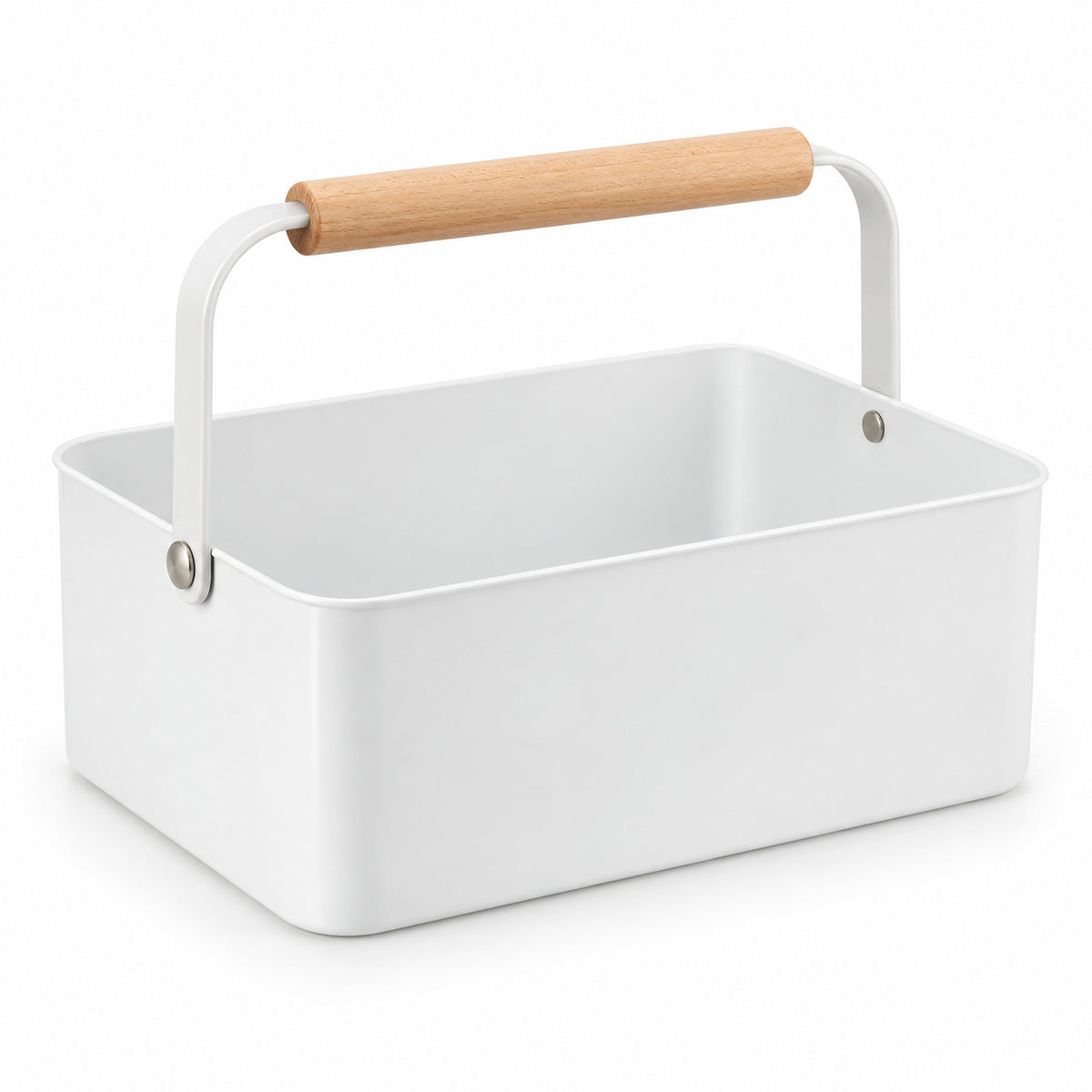 Cleaning Supply Caddy with Wood Handle - White