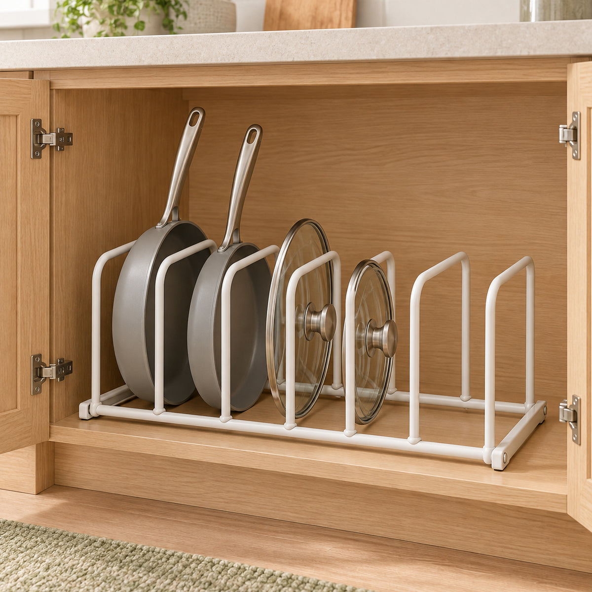 Adjustable Pan and Lid Organizer - White