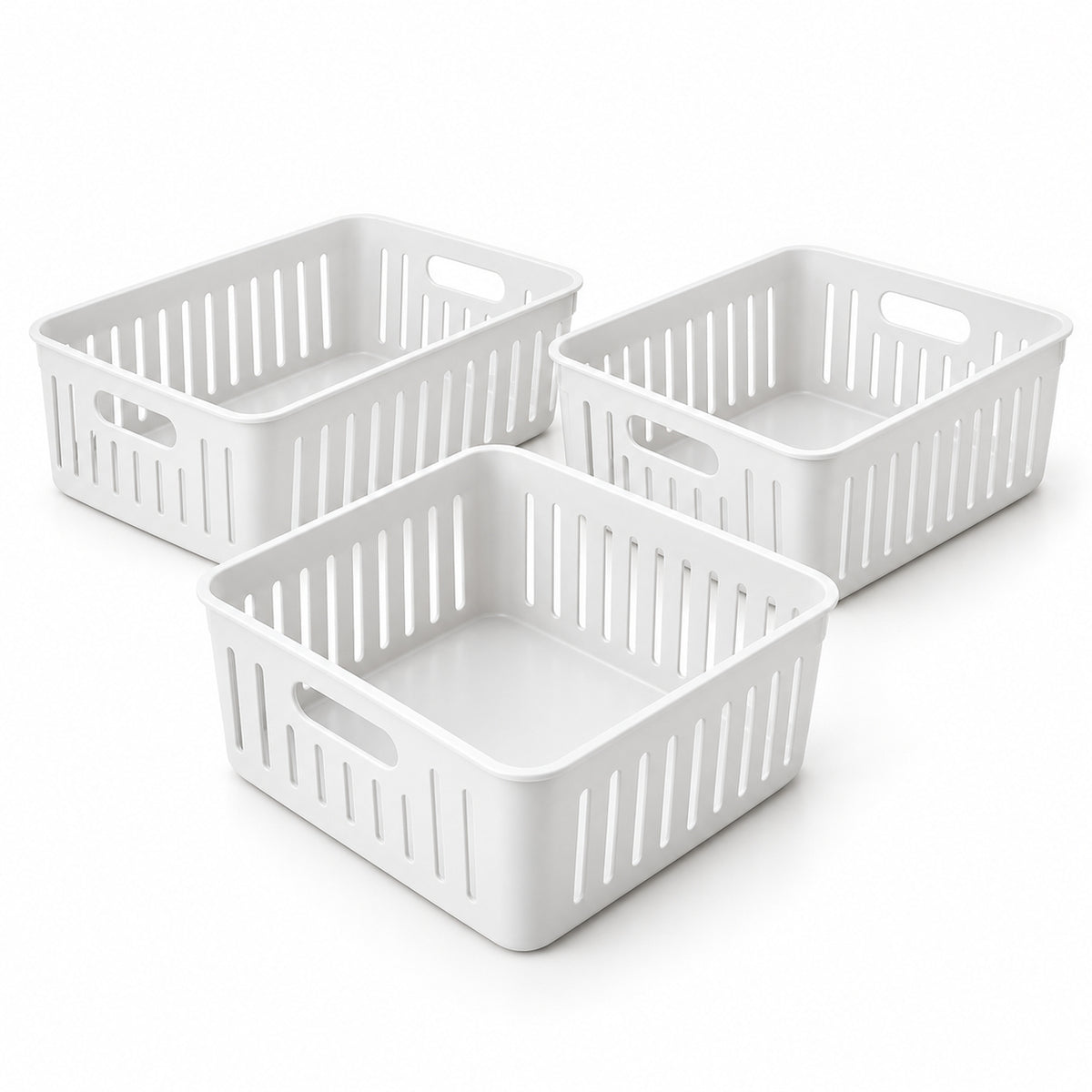 Handled Storage Baskets - White, Set of 3