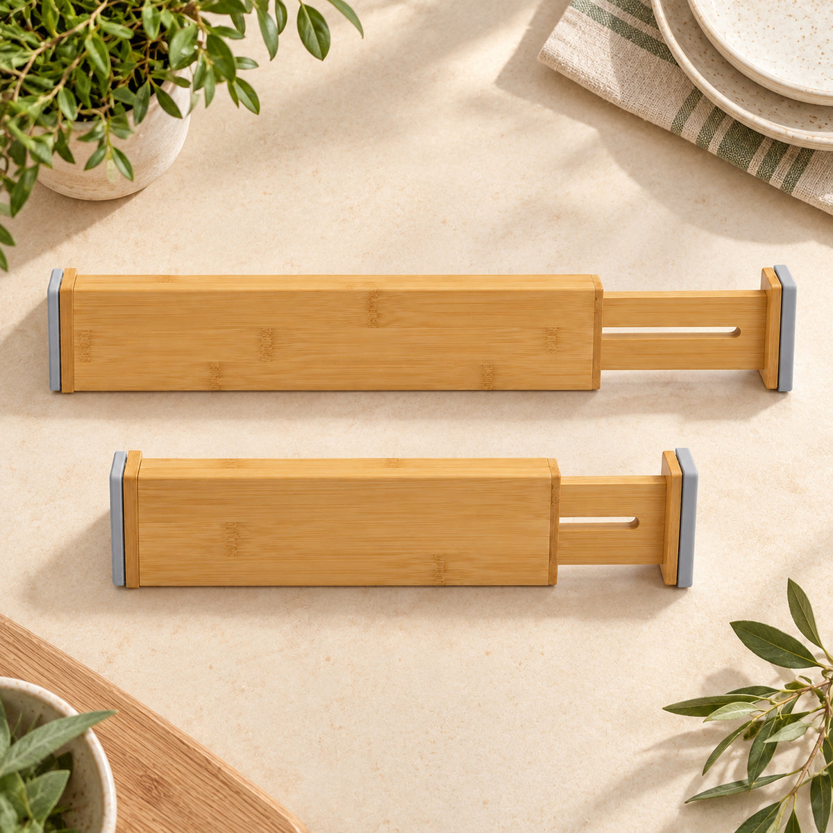 Expandable Bamboo Drawer Dividers - Set of 2