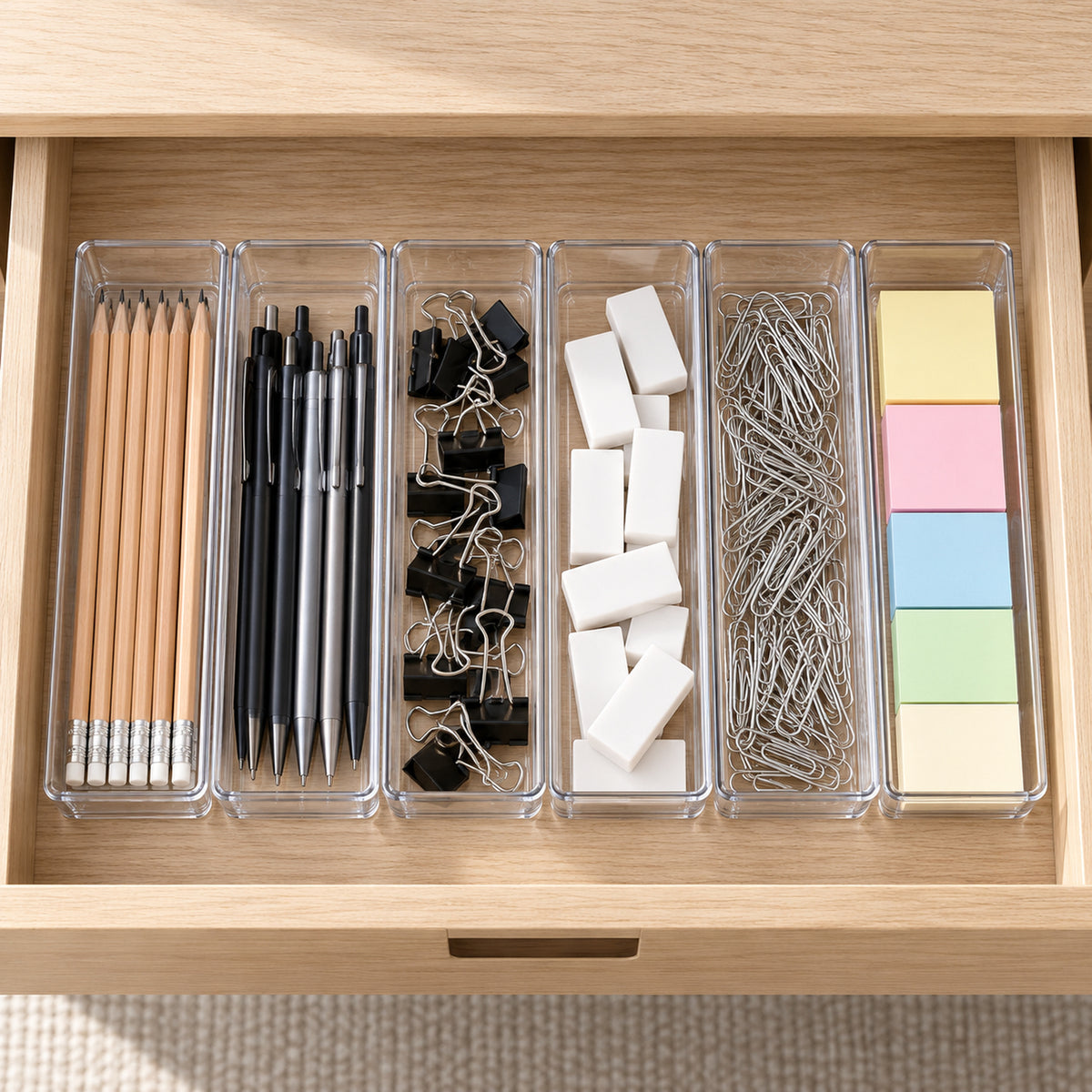 Clear Modular Drawer Organizer Trays - Set of 6