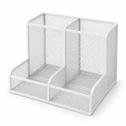 Four-Compartment Mesh Desktop Organizer - White