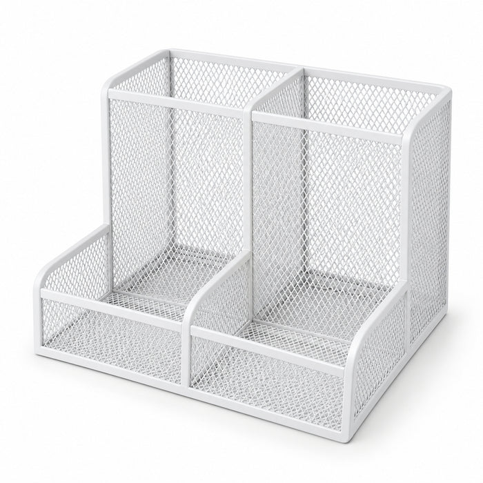 Four-Compartment Mesh Desktop Organizer - White