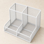 Four-Compartment Mesh Desktop Organizer - White