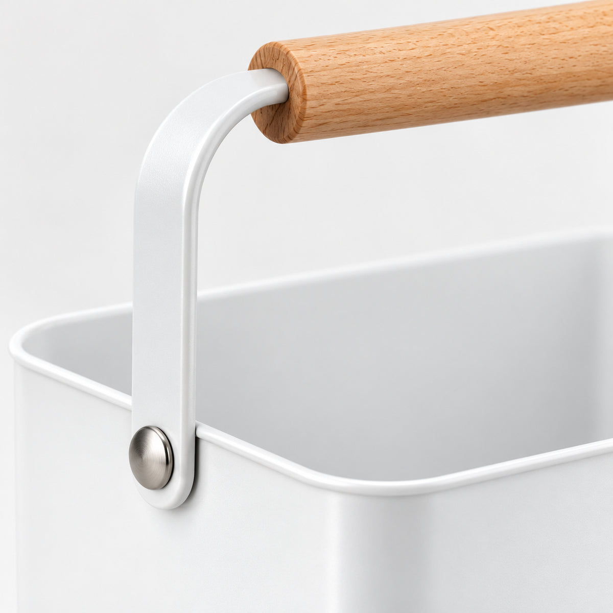 Cleaning Supply Caddy with Wood Handle - White